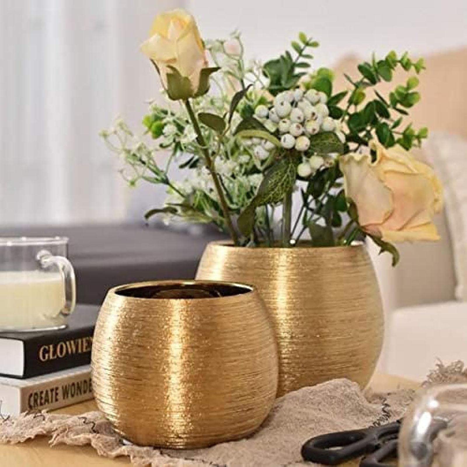 Amazon.co.jp: ガーデンプランター金色植木鉢、屋内および屋外の